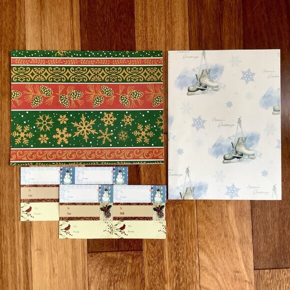 28 Sheets Christmas Birthday Wrapping Paper (30”x20”) + Stickers Snow Man Bird - Picture 7 of 9
